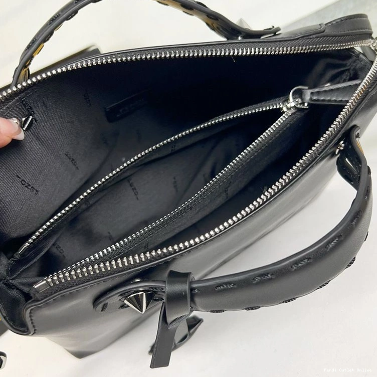 Cheap Black The ROMA Fendi Boston In Medium Bag Leather By Calf Logo Way 0728